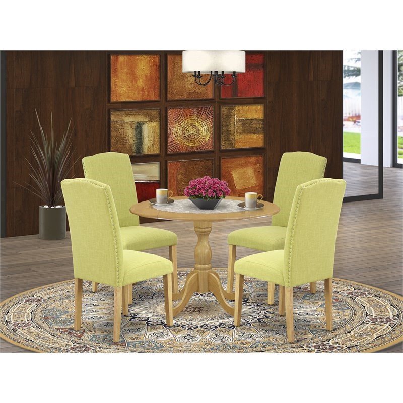Pemberly Row 5-Piece Dining Set with Round Drop-Leaf Table in Oak Limelight