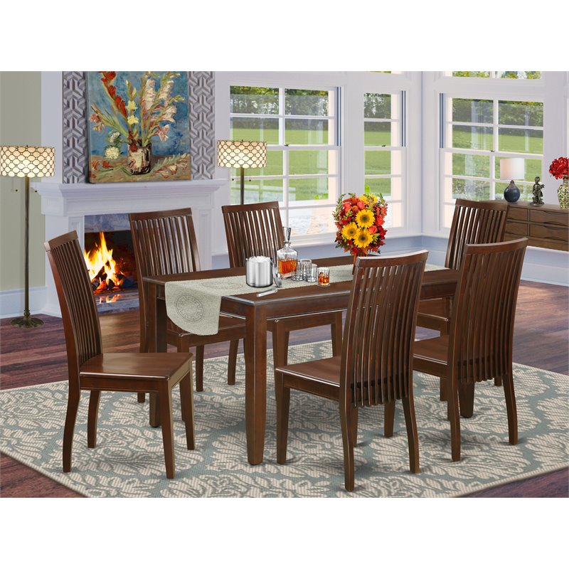 Pemberly Row 7-Piece Wood Dining Set with Mid-Century Design in Mahogany