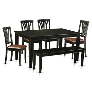 Pemberly Row 6-Piece Wood Kitchen Table Set with Bench in Black Finish