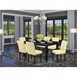 Pemberly Row 7-Piece Wood Dining Set with Leather Chairs in Black/Eggnog