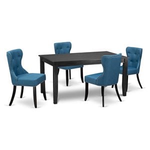 Pemberly Row 5-Piece Black Wood Dining Set with Mineral Blue Linen Seats