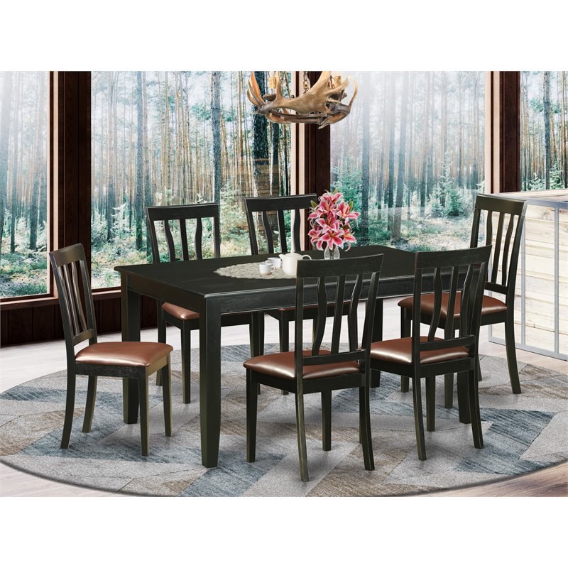 Pemberly Row 7-Piece Dining Set with Leather Seats in Black Finish