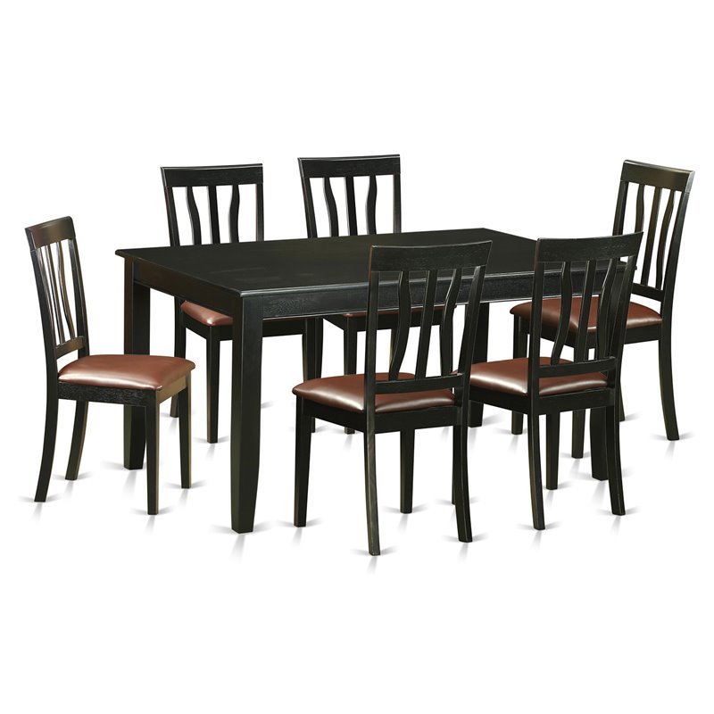 Pemberly Row 7-Piece Dining Set with Leather Seats in Black Finish