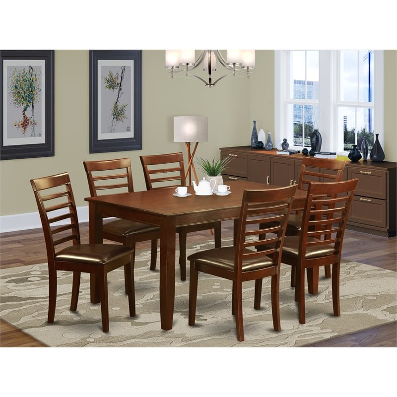 Pemberly Row 7-Piece Dining Set with Faux Leather Chairs in Mahogany