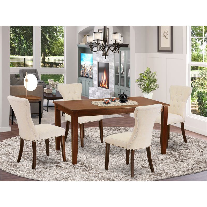 Pemberly Row 5-Piece Wood Kitchen Set with Padded Chairs in Mahogany
