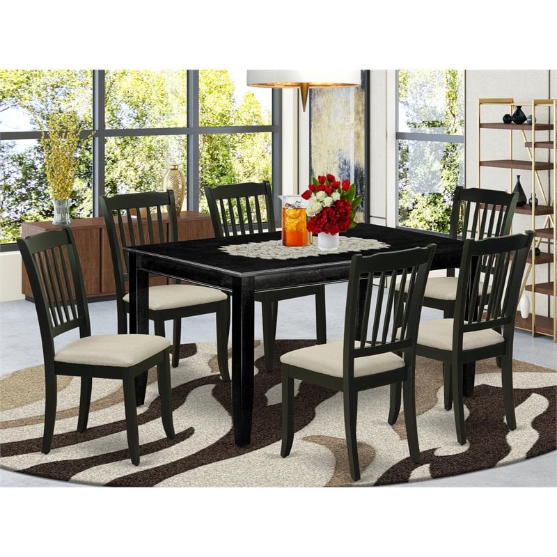 Pemberly Row 7-Piece Wood Dining Set in Black Finish with Cream Chairs