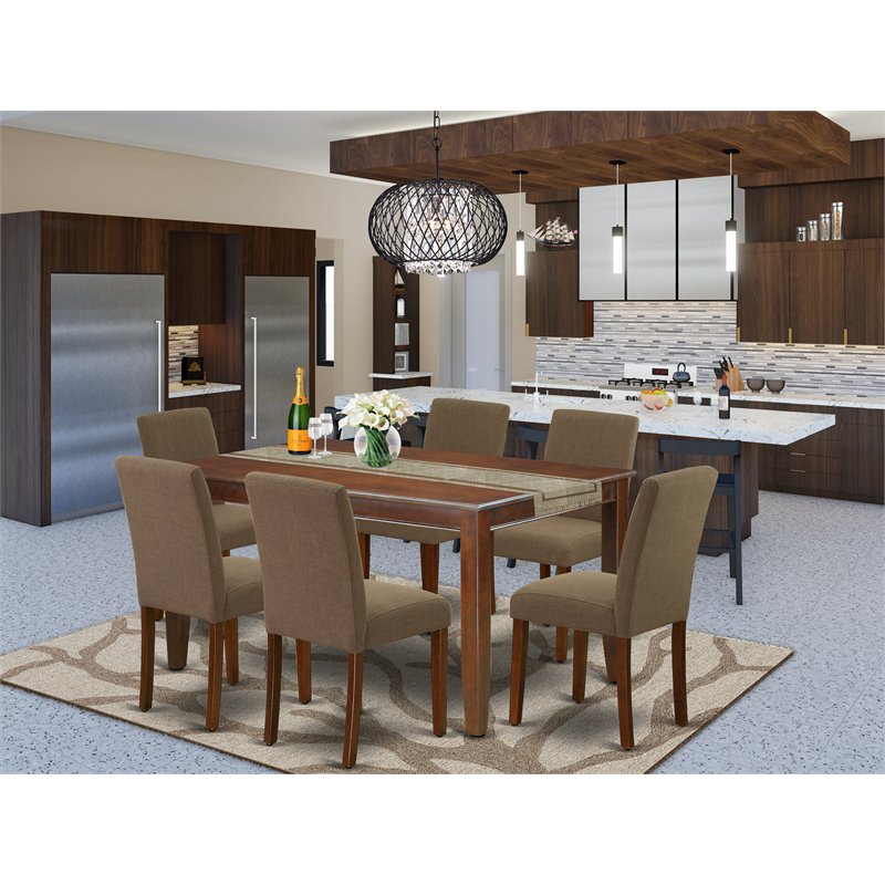 Pemberly Row 7-Piece Wood Dining Set with Parson Chairs in Mahogany/Coffee