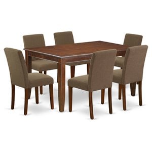 Pemberly Row 7-Piece Wood Dining Set with Parson Chairs in Mahogany/Coffee