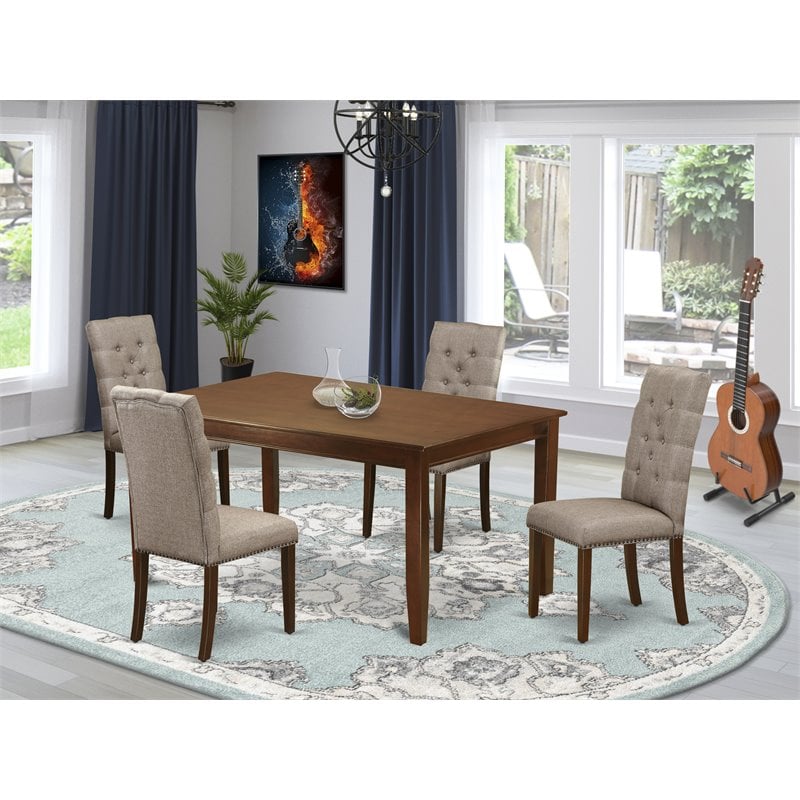 Pemberly Row 5-Piece Wood Dining Set with High Back Chairs in Mahogany