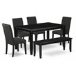 Pemberly Row 6-Piece Dining Table Set with Bench in Black Finish