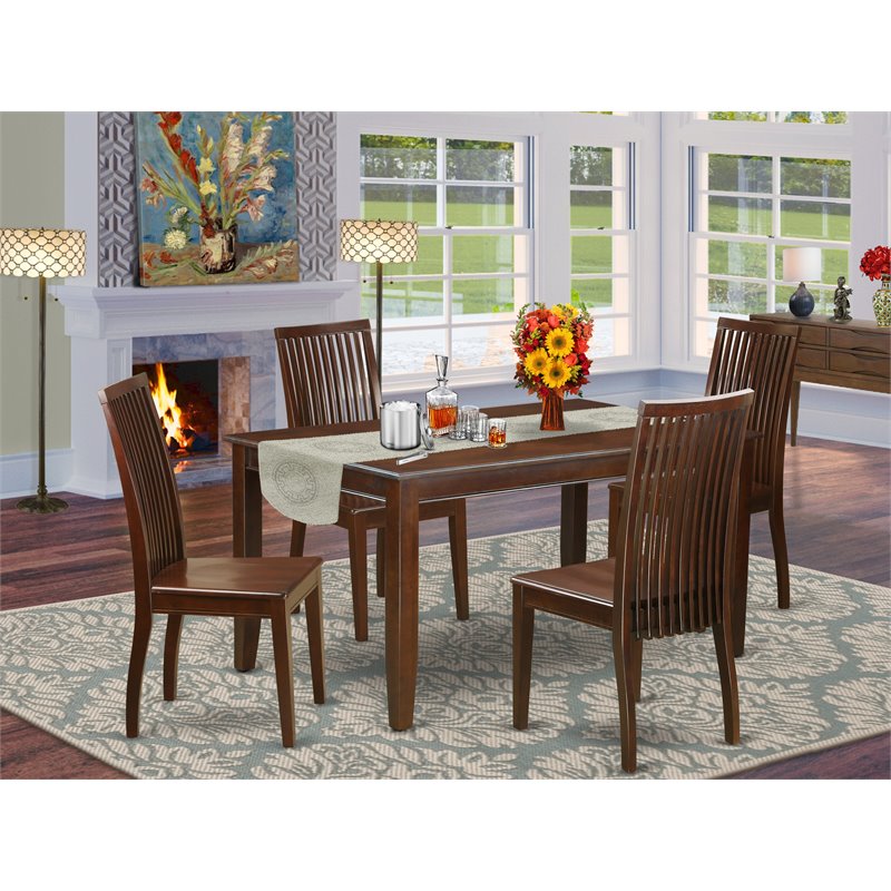 Pemberly Row 5-Piece Mahogany Wood Dinette Set with Wood Seat Chairs