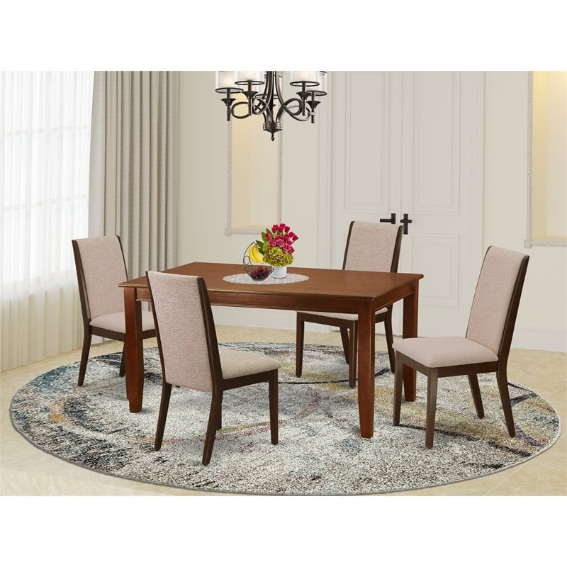 Pemberly Row 5-Piece Mahogany and Light Tan Dining Set with Parson Chairs