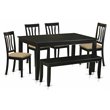 Pemberly Row 6-Piece Traditional Wood Dining Set with Bench in Black