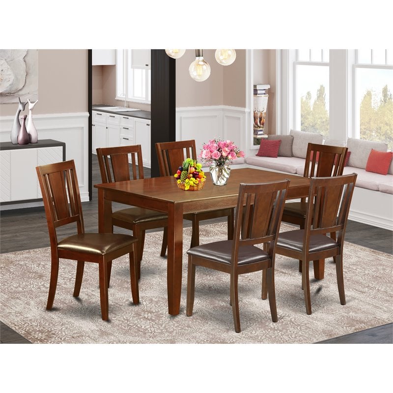 Pemberly Row 7-Piece Wood Dining Table Set in Mahogany Finish