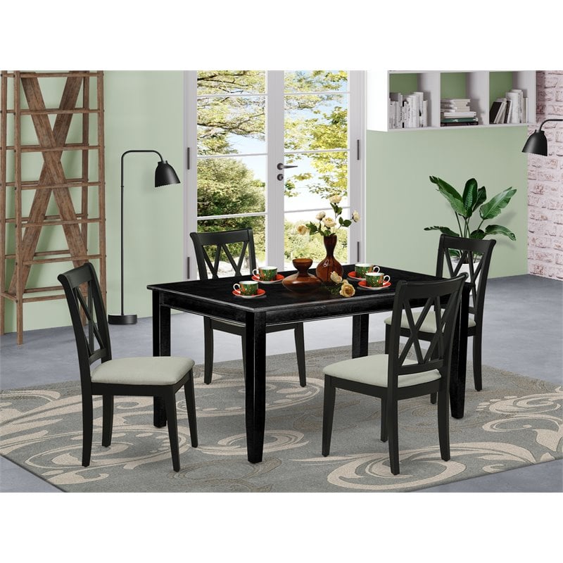 Pemberly Row 5-Piece Black Wood Dining Set with Cream Linen Seats