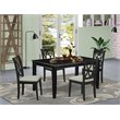 Pemberly Row 5-Piece Black Wood Dining Set with Cream Linen Seats