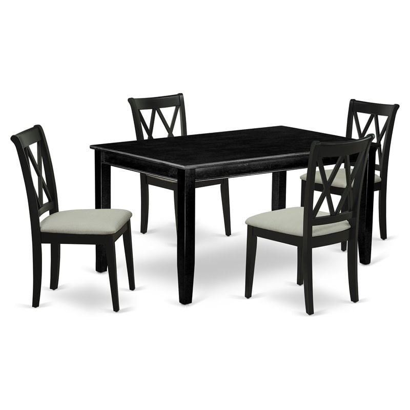 Pemberly Row 5-Piece Black Wood Dining Set with Cream Linen Seats