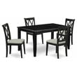 Pemberly Row 5-Piece Black Wood Dining Set with Cream Linen Seats