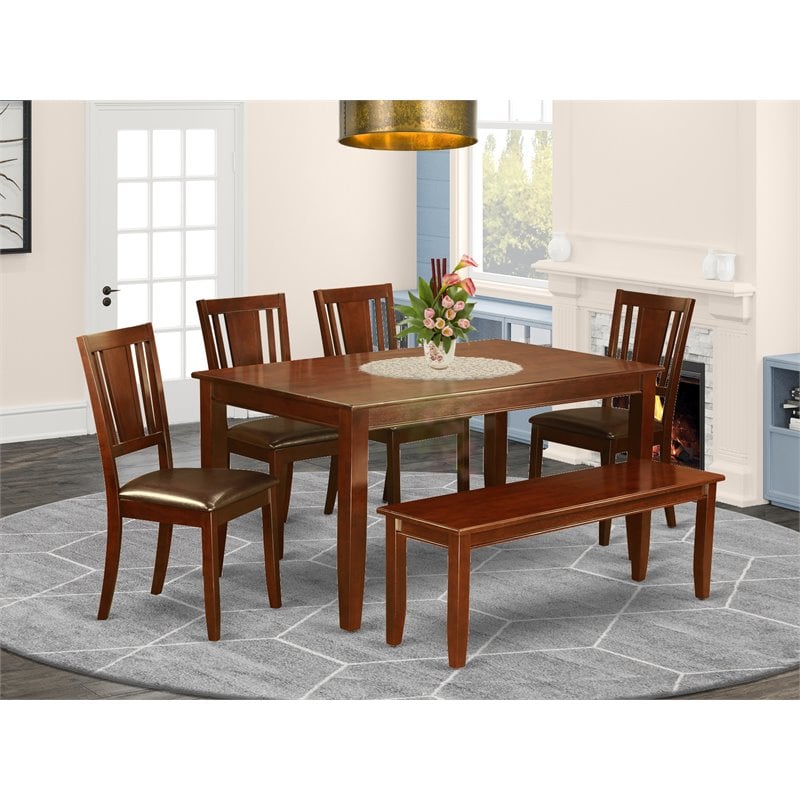 Pemberly Row 6-Piece Wood Kitchen Dining Set in Mahogany Finish