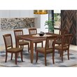 Pemberly Row 7-Piece Wood Dining Set with Linen Chairs in Mahogany