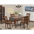 Pemberly Row 5-Piece Dining Set w/ Slatted Linen Chairs in Mahogany