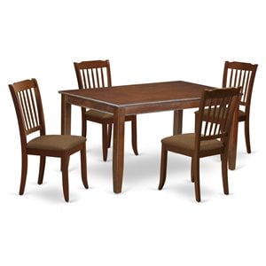 Pemberly Row 5-Piece Dining Set w/ Slatted Linen Chairs in Mahogany