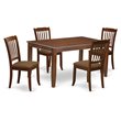 Pemberly Row 5-Piece Dining Set w/ Slatted Linen Chairs in Mahogany