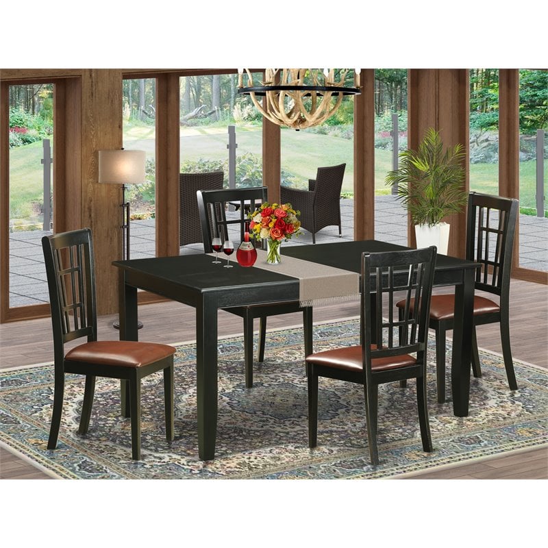 Pemberly Row 5-Piece Traditional Wood Dining Table Set in Black