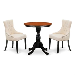 Pemberly Row 3-Piece Wood Dining Set with Linen Chairs in Black & Cherry