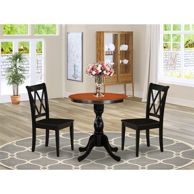 Pemberly Row 3-Piece Wood Dining Set with Double X Back in Black & Cherry