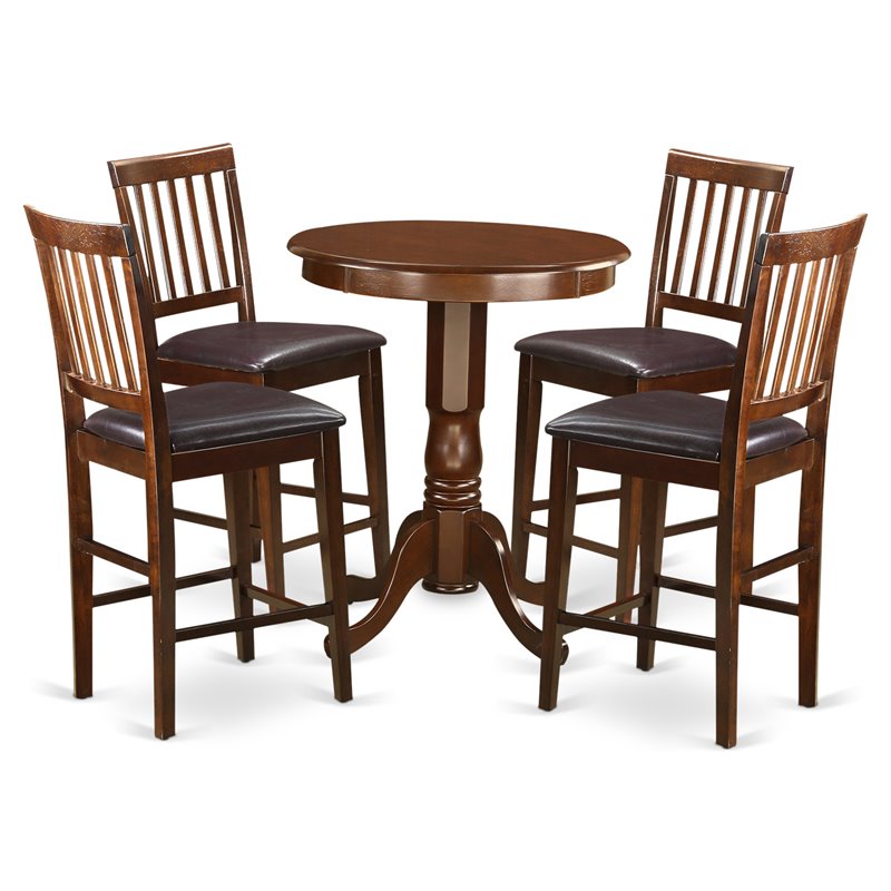 Pemberly Row 5-Piece Wood Dining Set with Round Table in Mahogany Finish