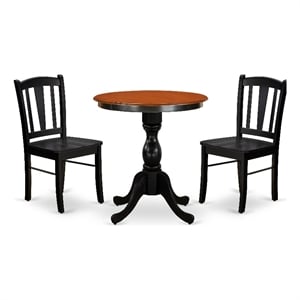 Pemberly Row 3-Piece Dining Set with Slatted-Back Chairs in Black & Cherry