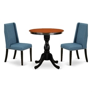 Pemberly Row 3-Piece Dining Set with Padded Chairs in Black & Cherry
