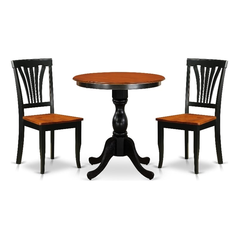 Pemberly Row 3-Piece Wooden Dining Set with Slatted Chairs in Black/Cherry