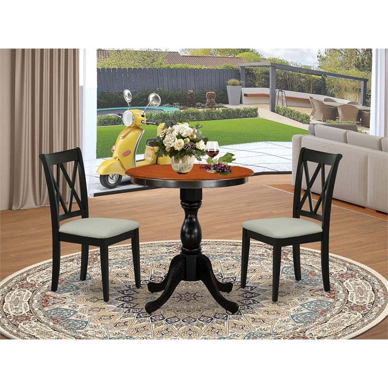 Pemberly Row 3-Piece Dining Set with Double X Back Chairs in Black/Cherry