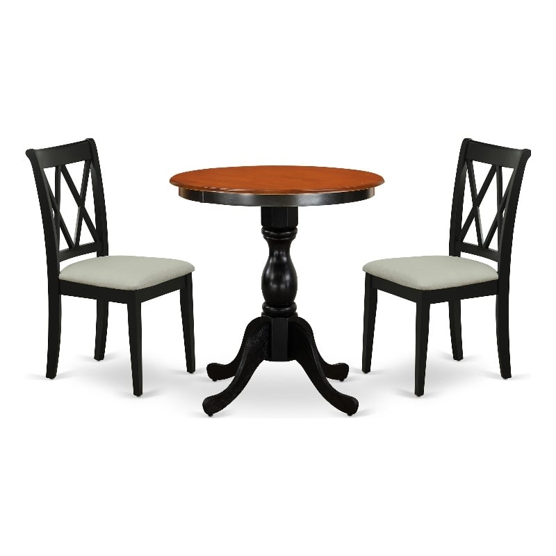 Pemberly Row 3-Piece Dining Set with Double X Back Chairs in Black/Cherry