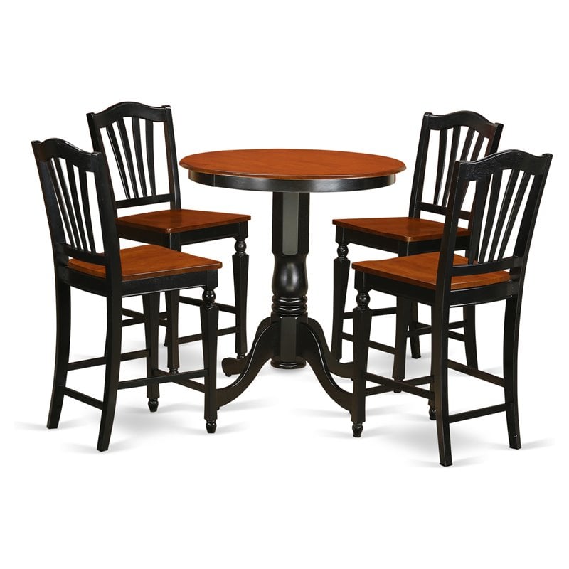 Pemberly Row 5-Piece Wood Dining Set with Round Table in Black Cherry