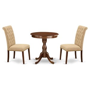 Pemberly Row Mahogany 3-Piece Wood Dining Table Set with Upholstered Chairs