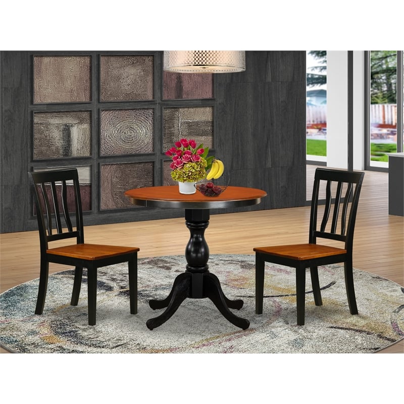 Pemberly Row 3-Piece Dining Set with Slatted Chairs in Black & Cherry