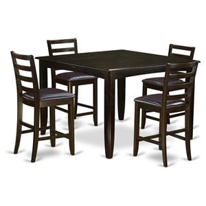 Pemberly Row 5-Pc Dining Set with Leather Stools and Cappuccino Finish