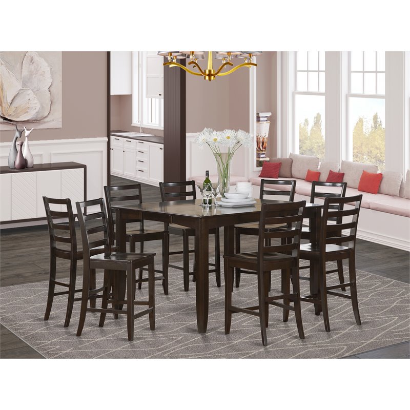 Pemberly Row 9-Piece Counter Height Dining Table Set in Cappuccino Finish