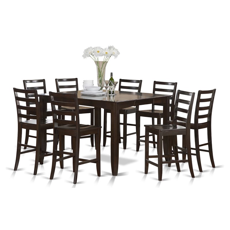 Pemberly Row 9-Piece Counter Height Dining Table Set in Cappuccino Finish