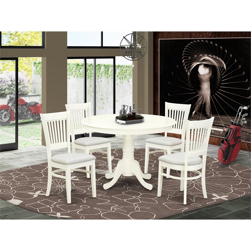 Pemberly Row 5-Piece Dining Set with Linen Fabric Seats in White Finish