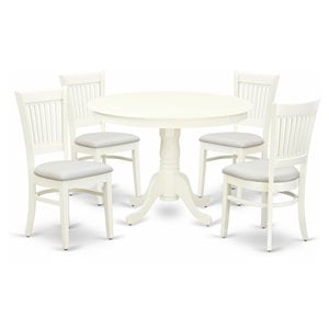 Pemberly Row 5-Piece Dining Set with Linen Fabric Seats in White Finish