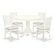 Pemberly Row 5-Piece Dining Set with Linen Fabric Seats in White Finish