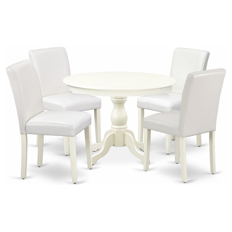 Pemberly Row 5-Piece Round Pedestal Wood Dining Set in Linen White