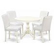 Pemberly Row 5-Piece Round Pedestal Wood Dining Set in Linen White