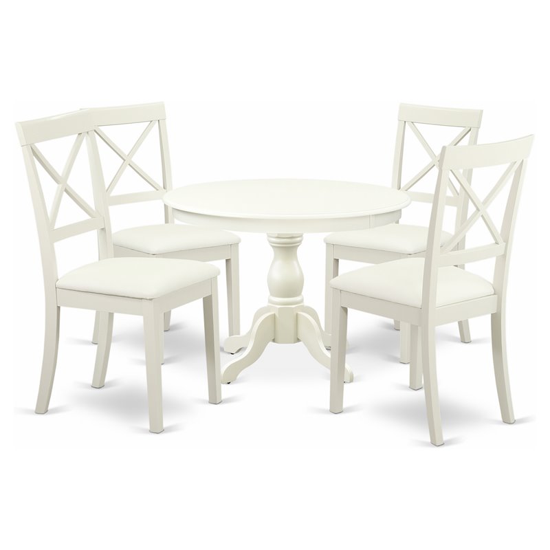 Pemberly Row 5-Piece Wood Kitchen Set with X-Back Chairs in Linen White
