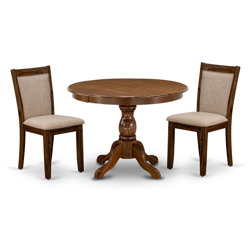Pemberly Row 3-Piece Dining Set with Acacia Pedestal in Walnut/Light Tan