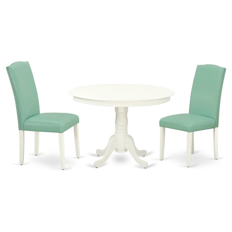 Pemberly Row 3-Piece Wood Dining Set with Parson Chairs in Linen White/Pond